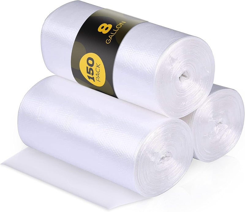 Supellectilem 8 Gallon Trash Bags – 150 Small To Medium Garbage Bags | 24" x 24" Clear Waste Basket Trash Bags | Commercial Bulk Plastic Bathroom Trash Can Liners | Office Shredder Bags - Image 1